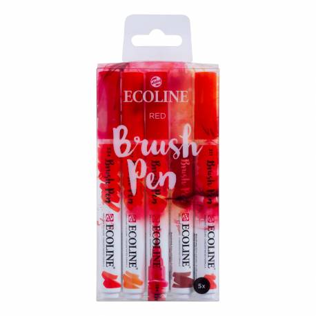 Pisaki akwarelowe pędzelkowe Ecoline Brush Pen kpl 5-kolorów RED 11509903, Talens