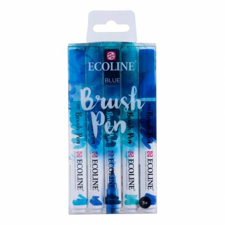 Pisaki akwarelowe pędzelkowe Ecoline Brush Pen kpl 5-kolorów BLUE 11509905, Talens