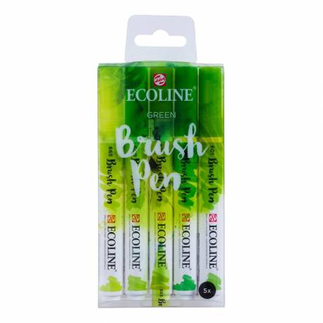 Pisaki akwarelowe pędzelkowe Ecoline Brush Pen kpl 5-kolorów GREEN 11509906, Talens