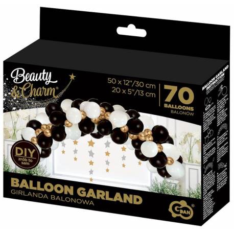 Girlanda balonowa B&C biało-złoto-czarna, 70 szt., GoDan