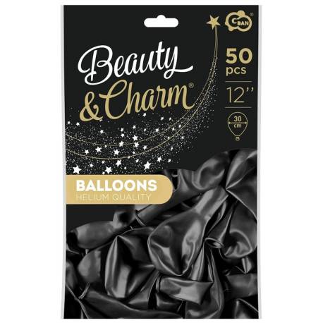 Balony Beauty&Charm, metaliki czarne 12" op. 50 szt., GoDan