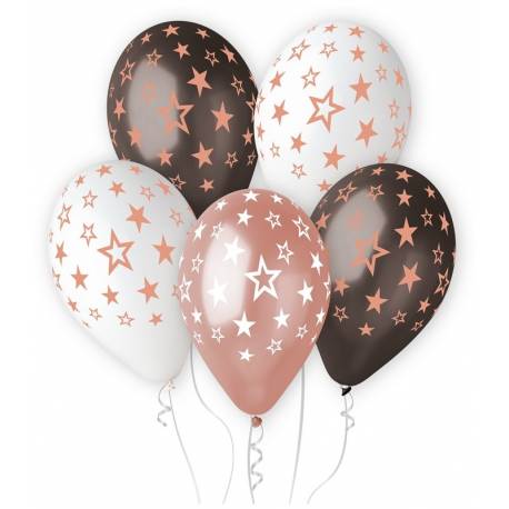 Balony Premium Hel Gwiazdy różowe-złote, 13 cali 6 szt., GoDan