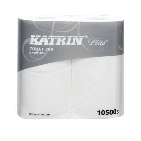 Papier toaletowy, małe rolki, Katrin Plus Toilet 300 Easy Flush ®, 105003, super biały, 2 warstwy, 300 listków, 20 rolek, Ø 11,5