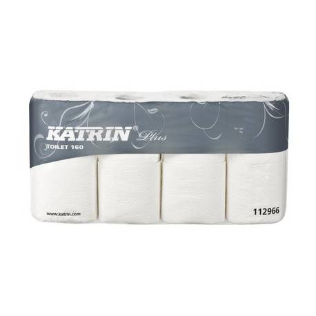 Papier toaletowy, małe rolki, Katrin Plus Toilet , 112966, super biały, 2 warstwy, 156 listków, Ø 11,3cm, dł- 18,2 m, 8 rolek