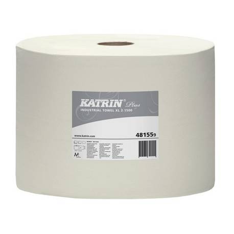 Czyściwa papierowe Katrin Plus XL 2, 481559, super biały, 2 warstwy, 1500 listków, 2 rolki, Ø 39cm, dł- 570 m