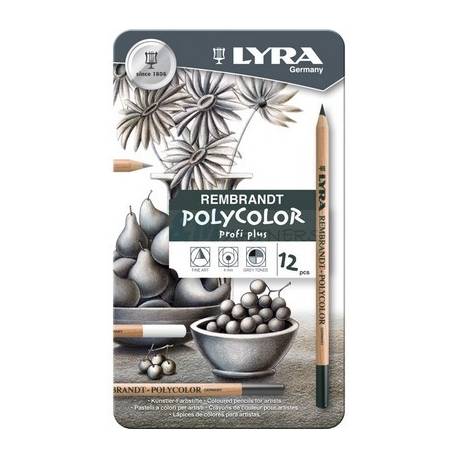 Kredki artystyczne Lyra REMBRANDT-Polycolor szare - 12 kolorów