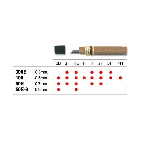 Grafity do ołówków Pentel Hi-Polymer 300E, końc-0.3 mm, tw.- 3h